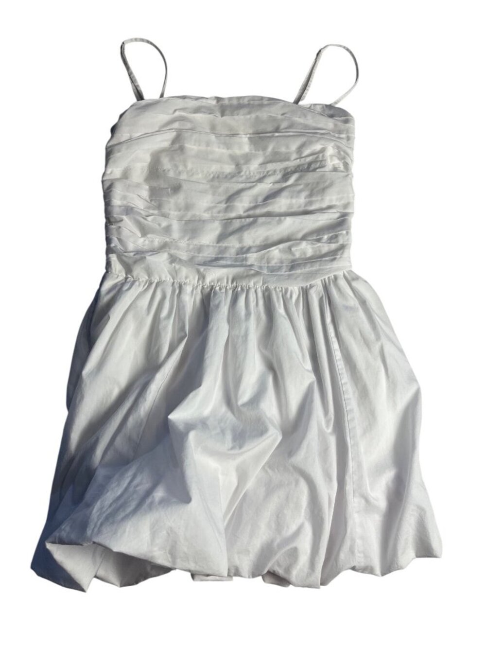 Hollister Womens White L Tall spaghetti strap Ruched Bubble Hem Dress Smocked